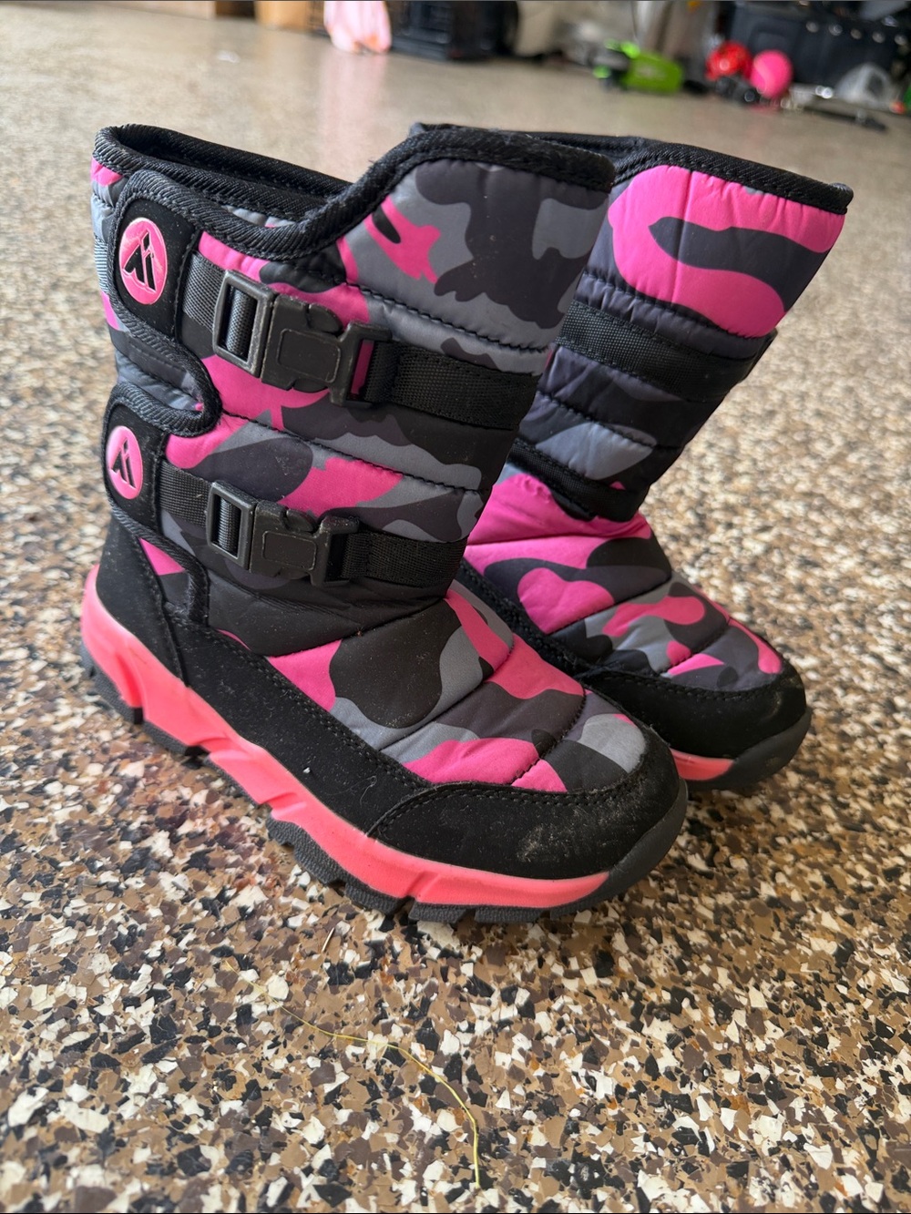 Pink & Gray Camo Kids Snow Boots
